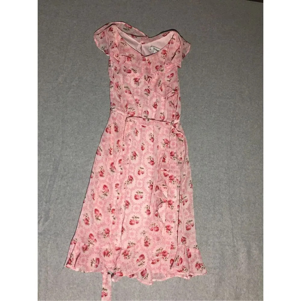 Kids Disney D-Signed Dress Size Large 14/16 Pink Floral Tie Waist Cute
